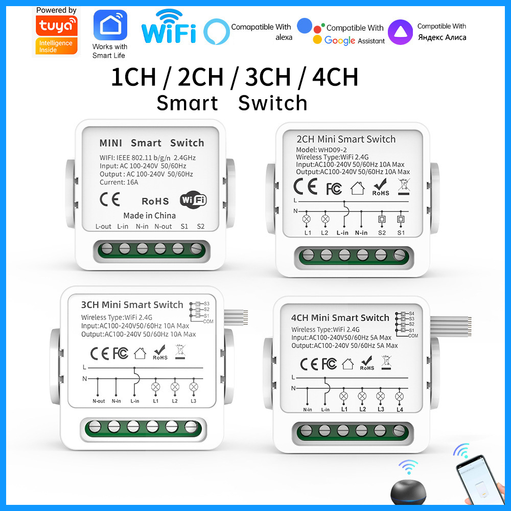 Smart Home Device - Tuya WiFi Akıllı Anahtar 1/2/3/4 Düğmeli