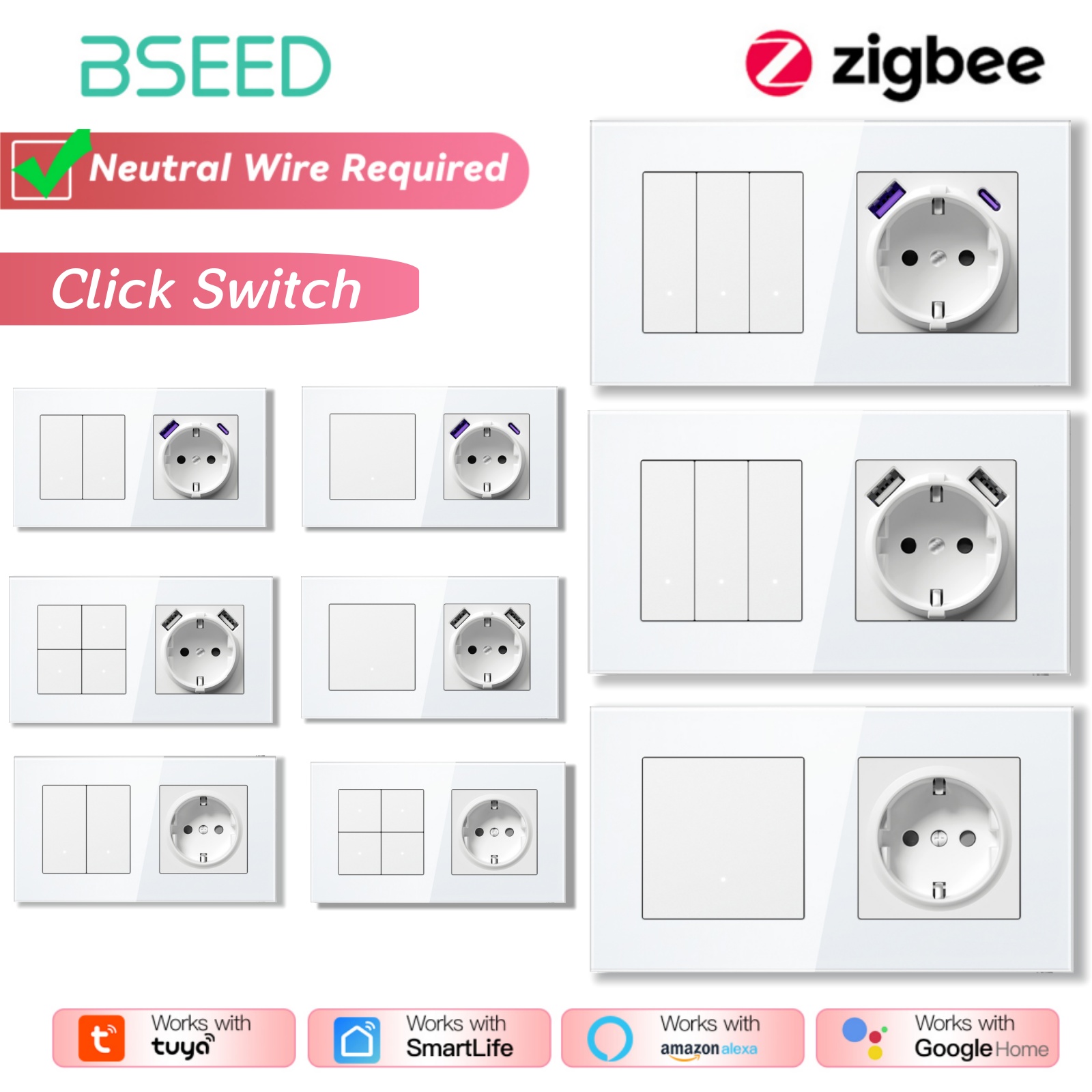 Smart Home Yellow - BSEED ZigBee Anahtarları Duvar Akıllı Tıklamalı