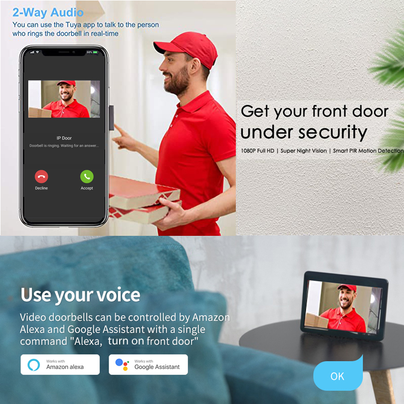 Tuya akıllı 1080P kapı zili ka - Smart Home Battery Camera incelemesi ve fiyatı